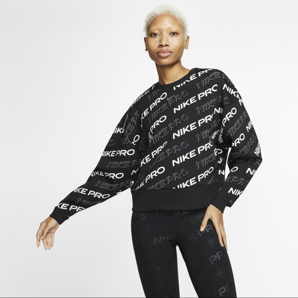 Large Nike Pro Fleece Crew Sweatshirt In Black